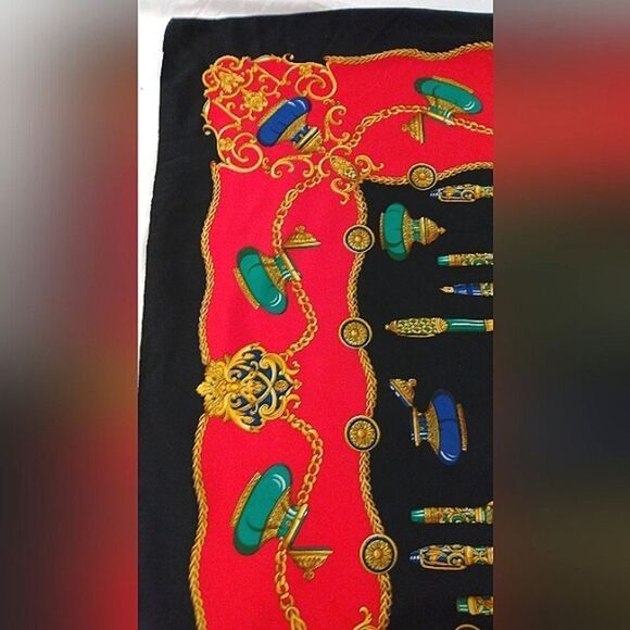 Vintage Black & Red Scarf Fountain Pen Ink Well Foulard Stylo - Picture 4 of 16